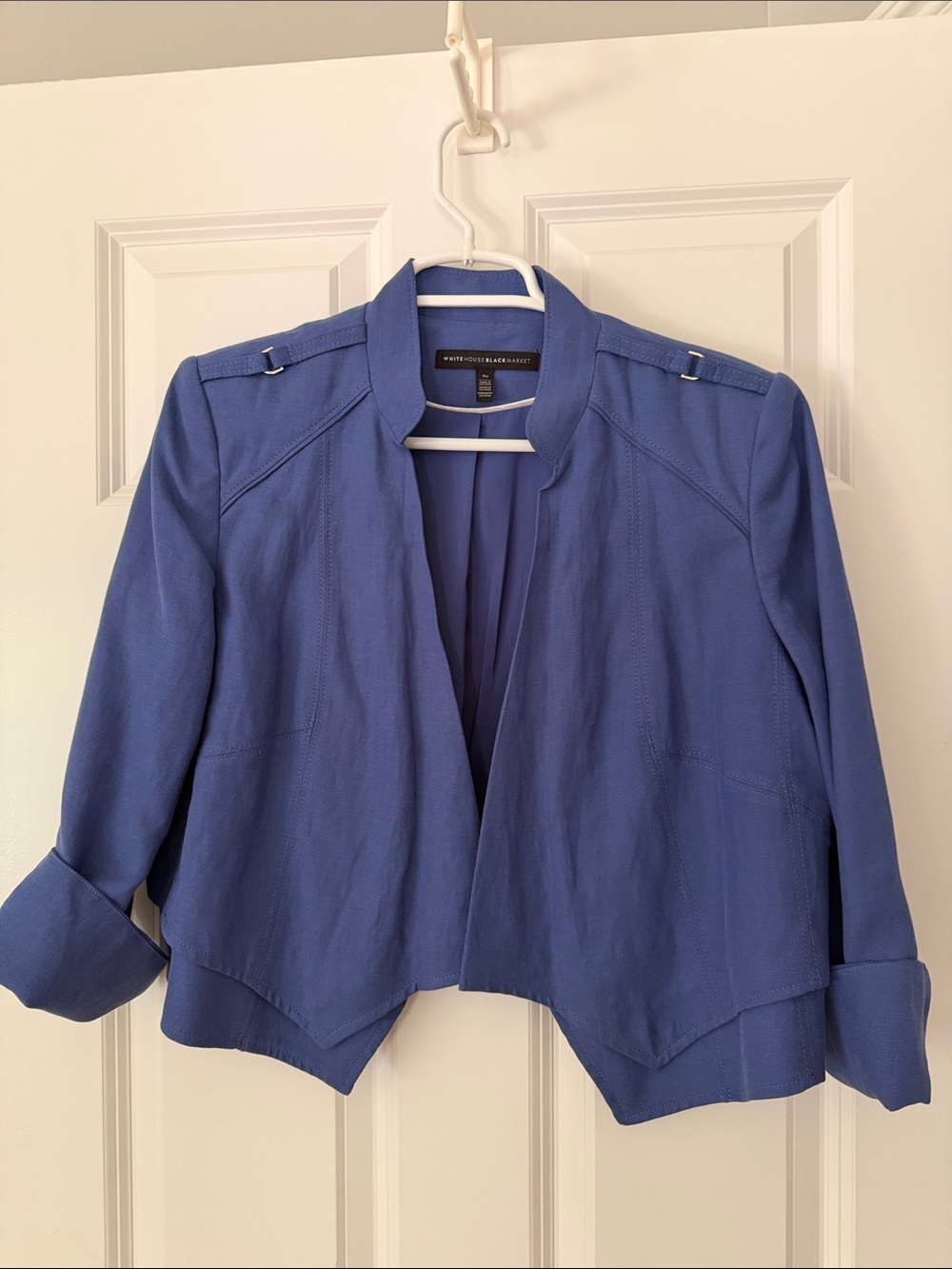 White House Black Market Blue Open-Front Cropped Blazer